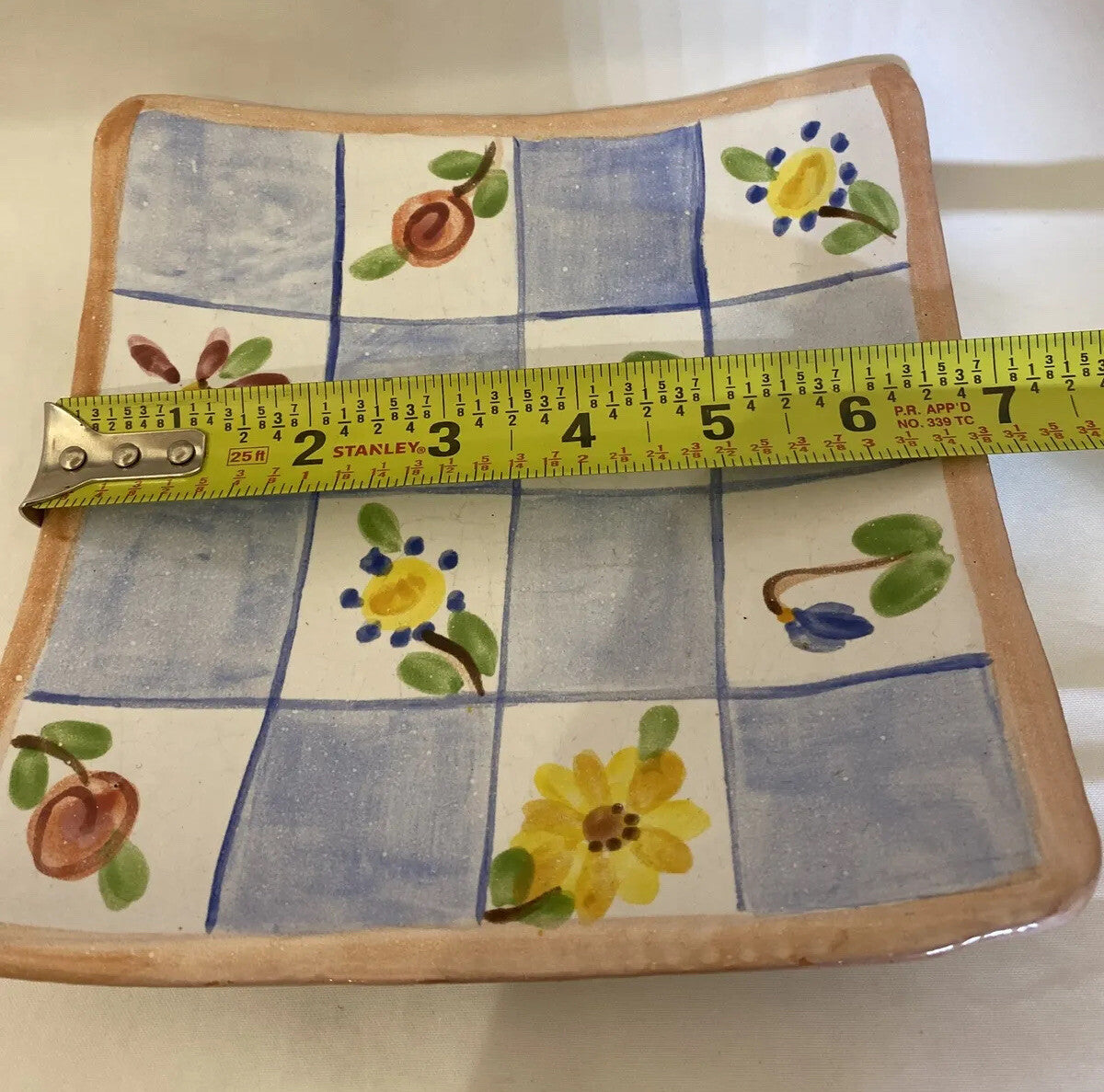 Rare Hand Painted And Signed 4-Square Salad Appetizer Tapas Clay Plates 6 3/4"SQ