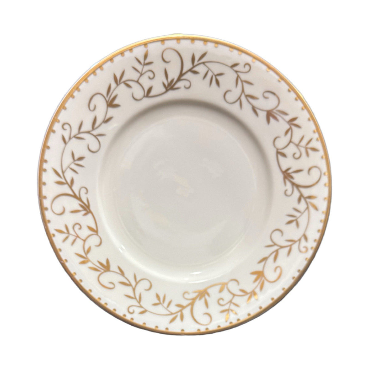 Crate & Barrel Elyse Buffet Salad Luncheon Plates Set of 4 Gold Vine Scroll