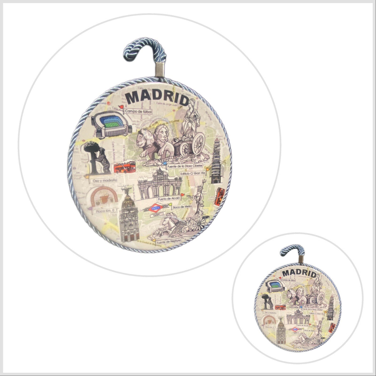 MADRID Ceramic Tile Points of interest Spain Souvenir Hanging Art Round