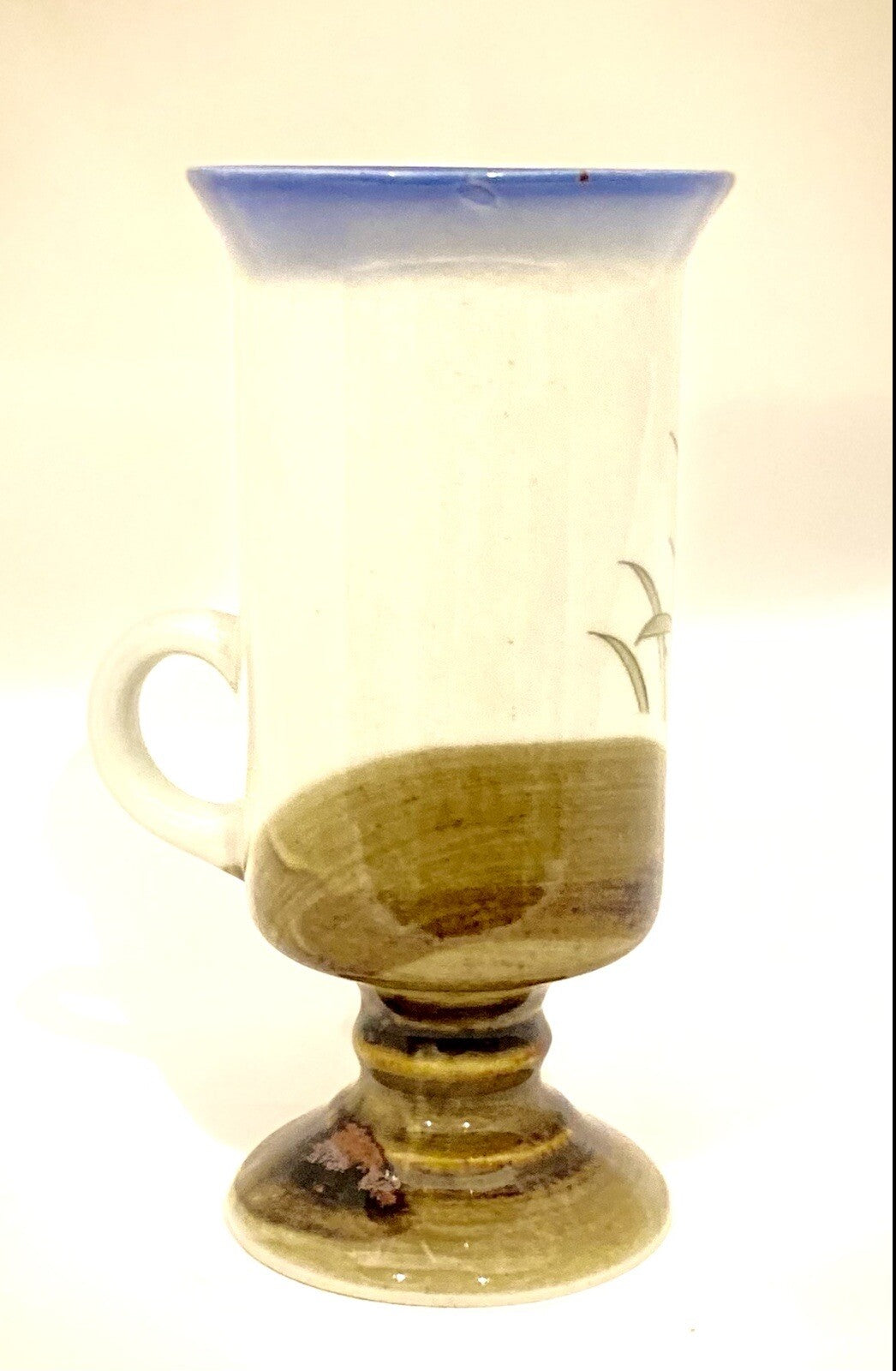 Vintage Otagiri Footed Pedestal Mug Iris Flowers Irish Cup Stoneware 5 1/2" H