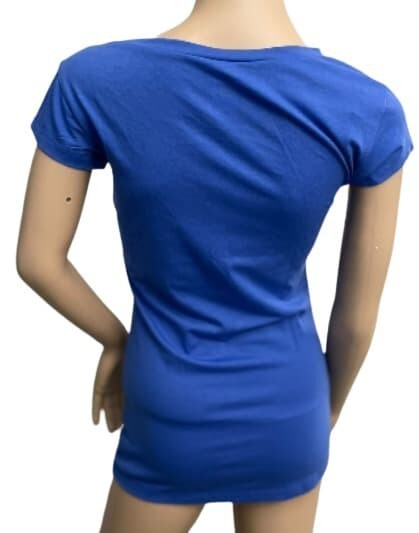 Dots T-Shirt Forever Woman Blue Top Cap Sleeves SM. Floral