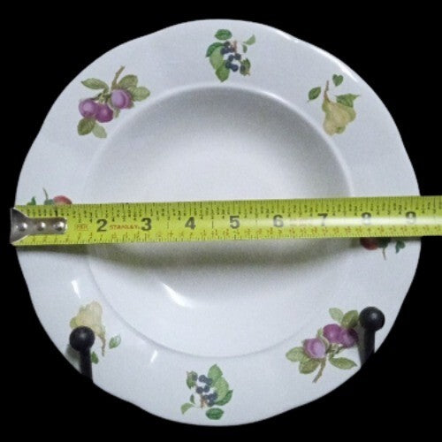 Gibson FRUIT ORCHARD 5-Rim Soup Bowls 9 ¼” D Fruit On Rim White Large Dish