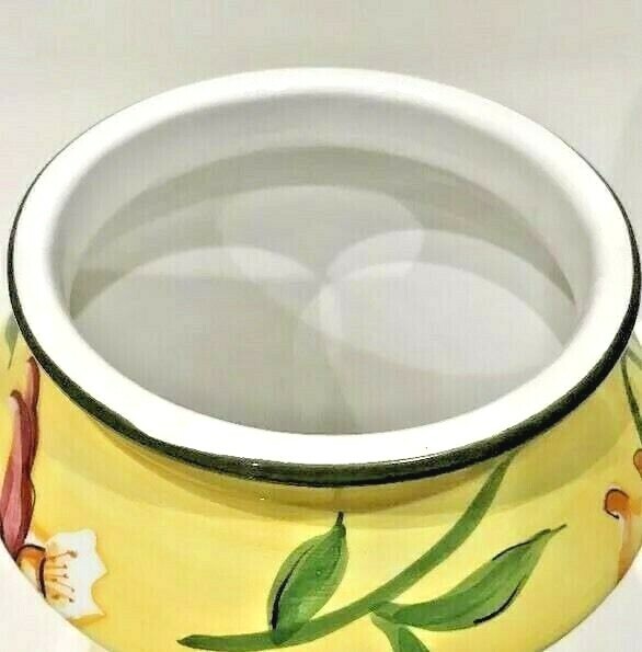 Nonni's Biscotti Cookie Jar & Lid Handmade Ceramic Floral Yellow Canister 12.5"H