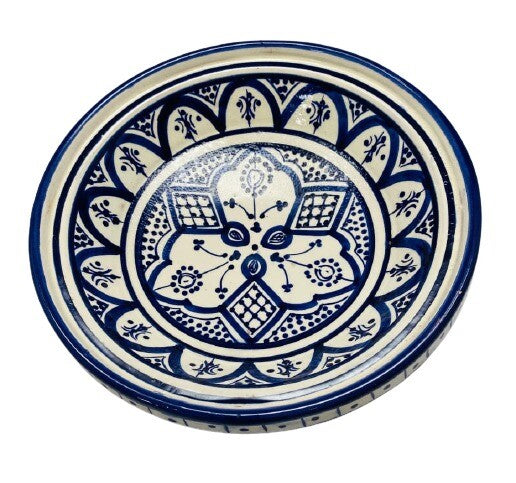 Moroccan Tagine Handcrafted Dome Lid Terracotta White & Blue Tajine 7 7/8”D