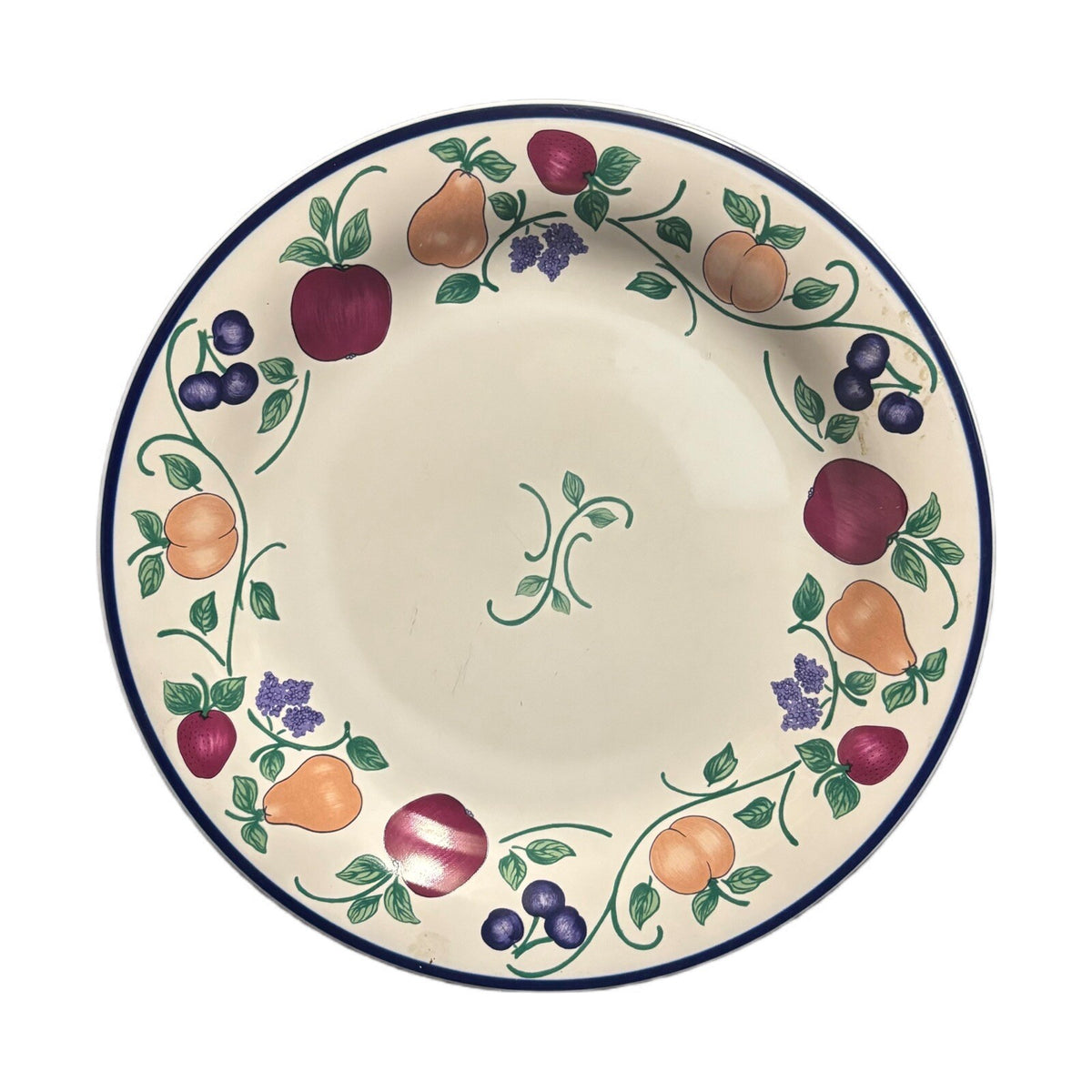 A Princess House 4-Dinner Plates Orchard Medley Fruit Border Indonesia 10 5/8" D