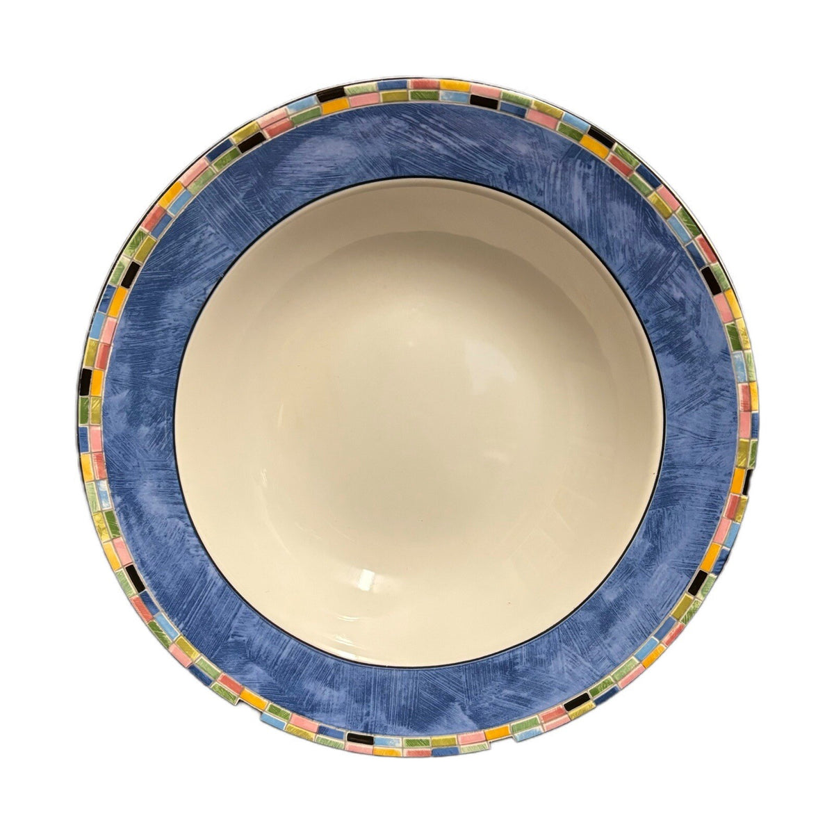 PTS International FANTASIA 4 Rimmed Soup Bowls Stoneware Dinnerware Mosaic Trim