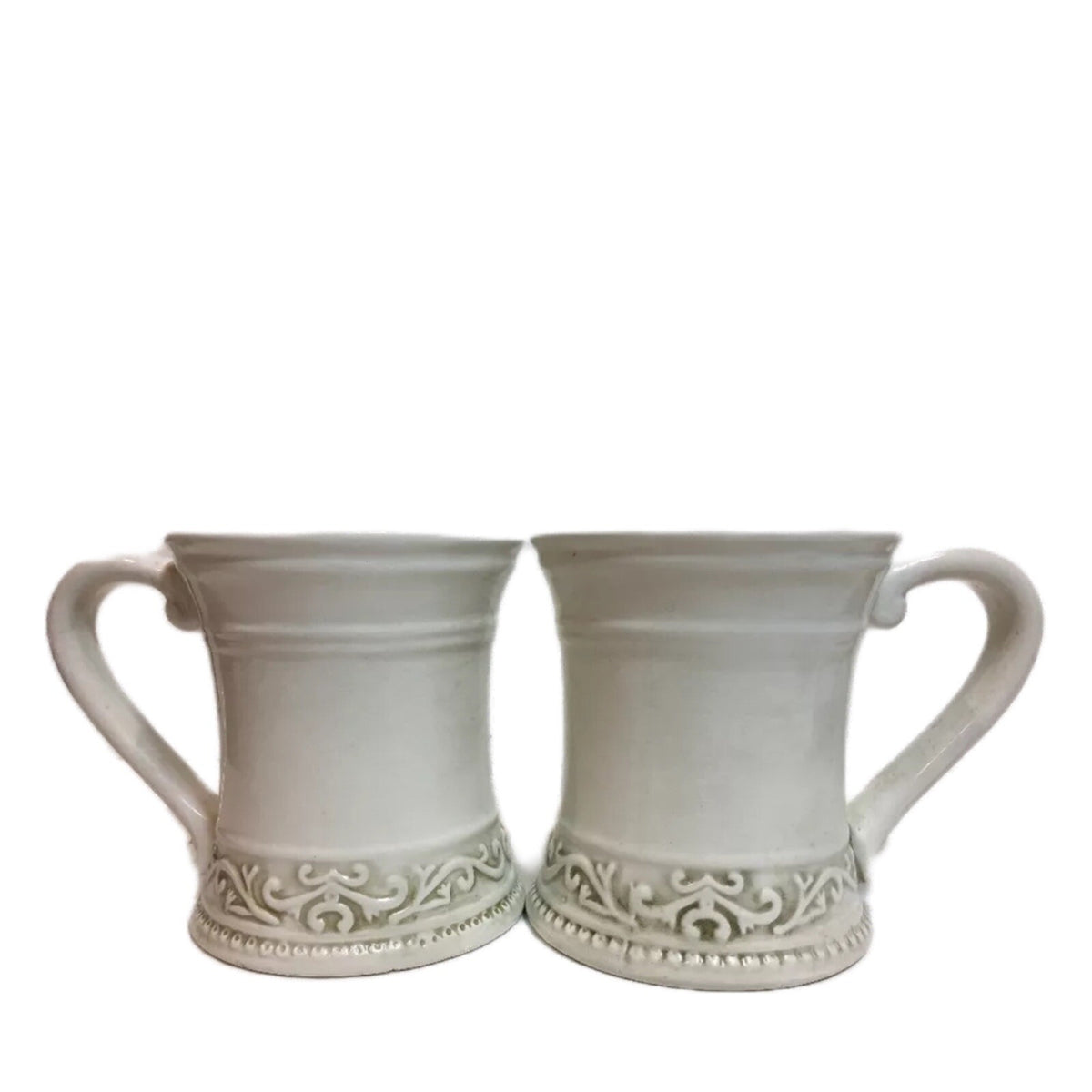 Home Essentials Valencia Coffee Mugs Set of 2 Embossed Rustic Scroll Cream