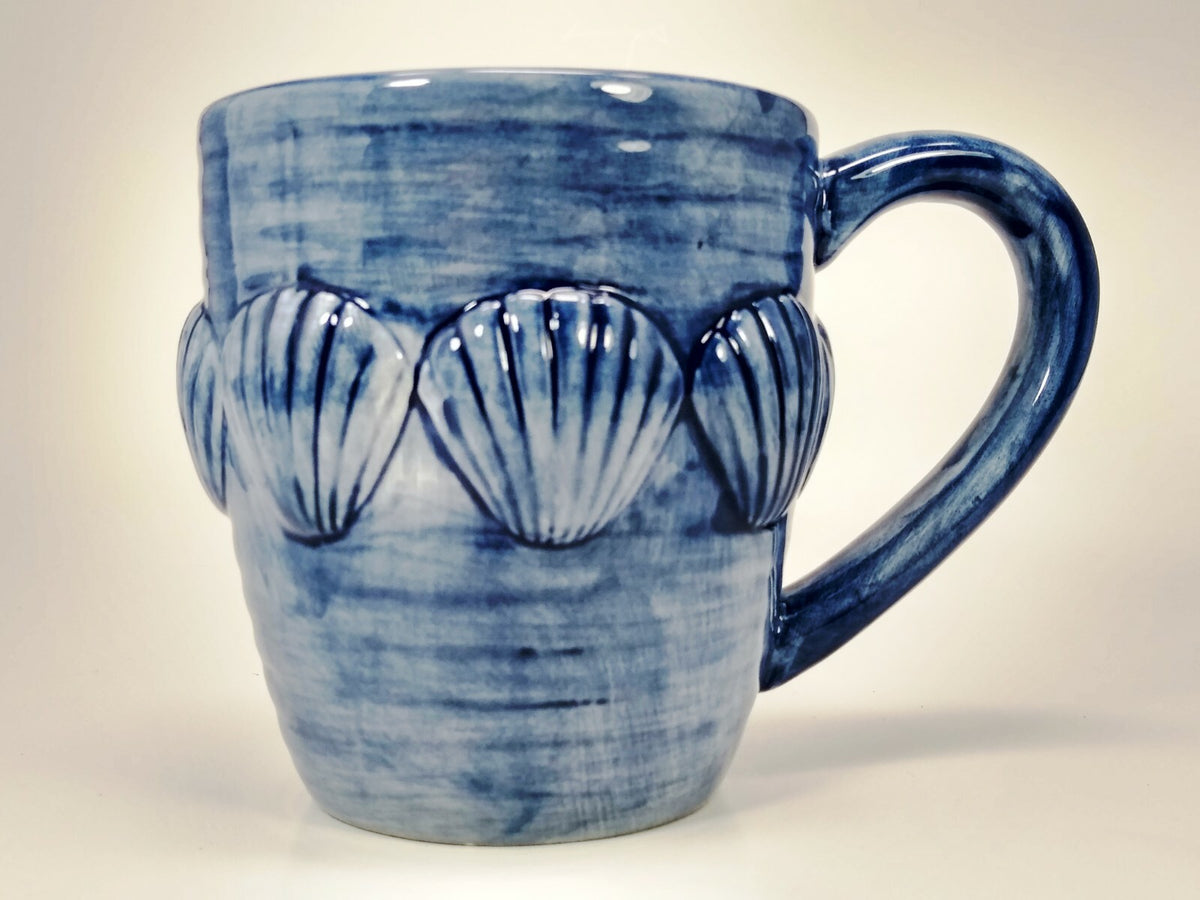 LA DOLCE VITA Mug Embossed Shell Hand Painted Embossed Blue by JA Designs 16 Oz