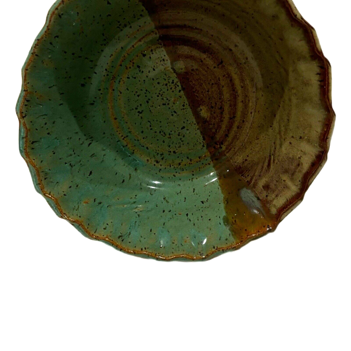 HANDCRAFTED BOWL Two-Tone Scalloped Pottery 2016 Signed Numbered Stoneware G522
