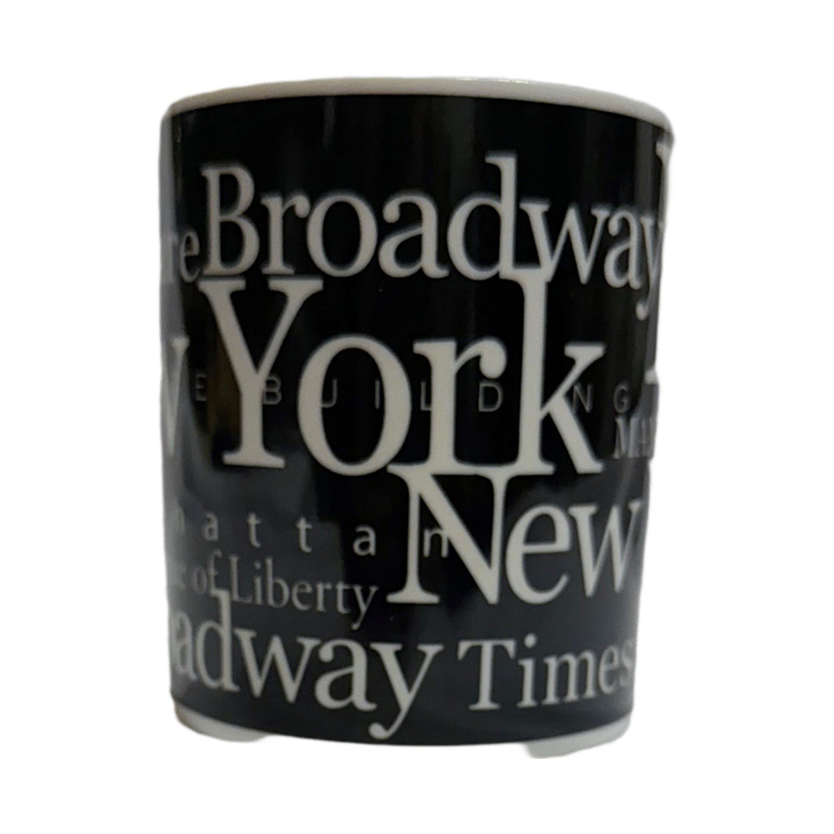 Jay Joshua NY New York Typography Mug Black White NYC Broadway Statue of Liberty