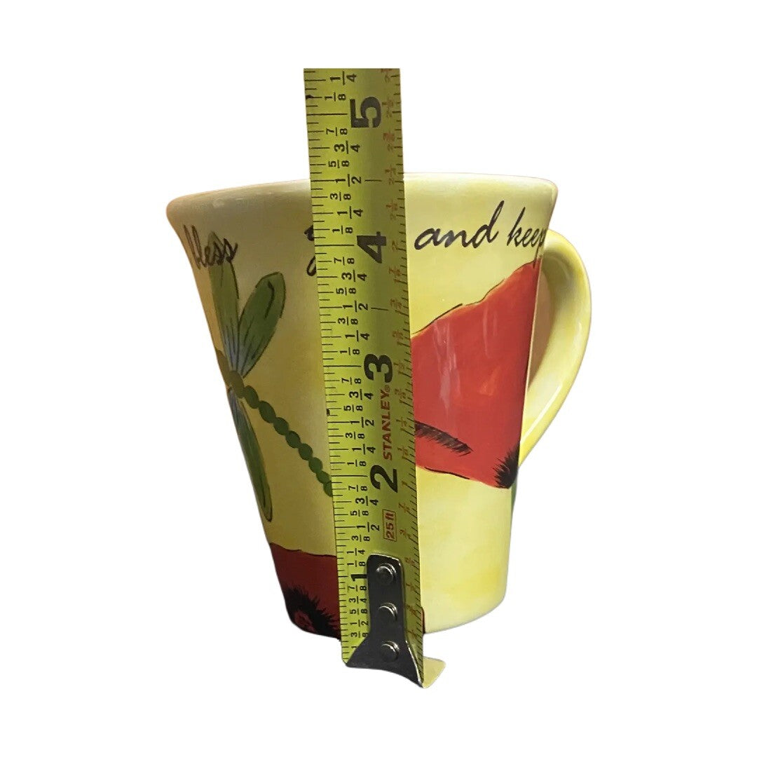 VIMI DESIGNS FLORAL Ceramic Yellow Coffee Mug MAY THE LORD BLESS YOU & KEEP YOU