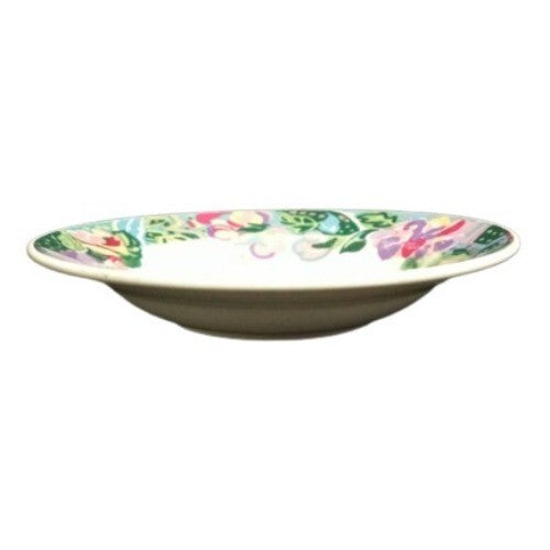 Vintage Gibson Designs PACIFIC 2-Rim Soup Bowls 9 1/8”D Pink Purple Green Floral