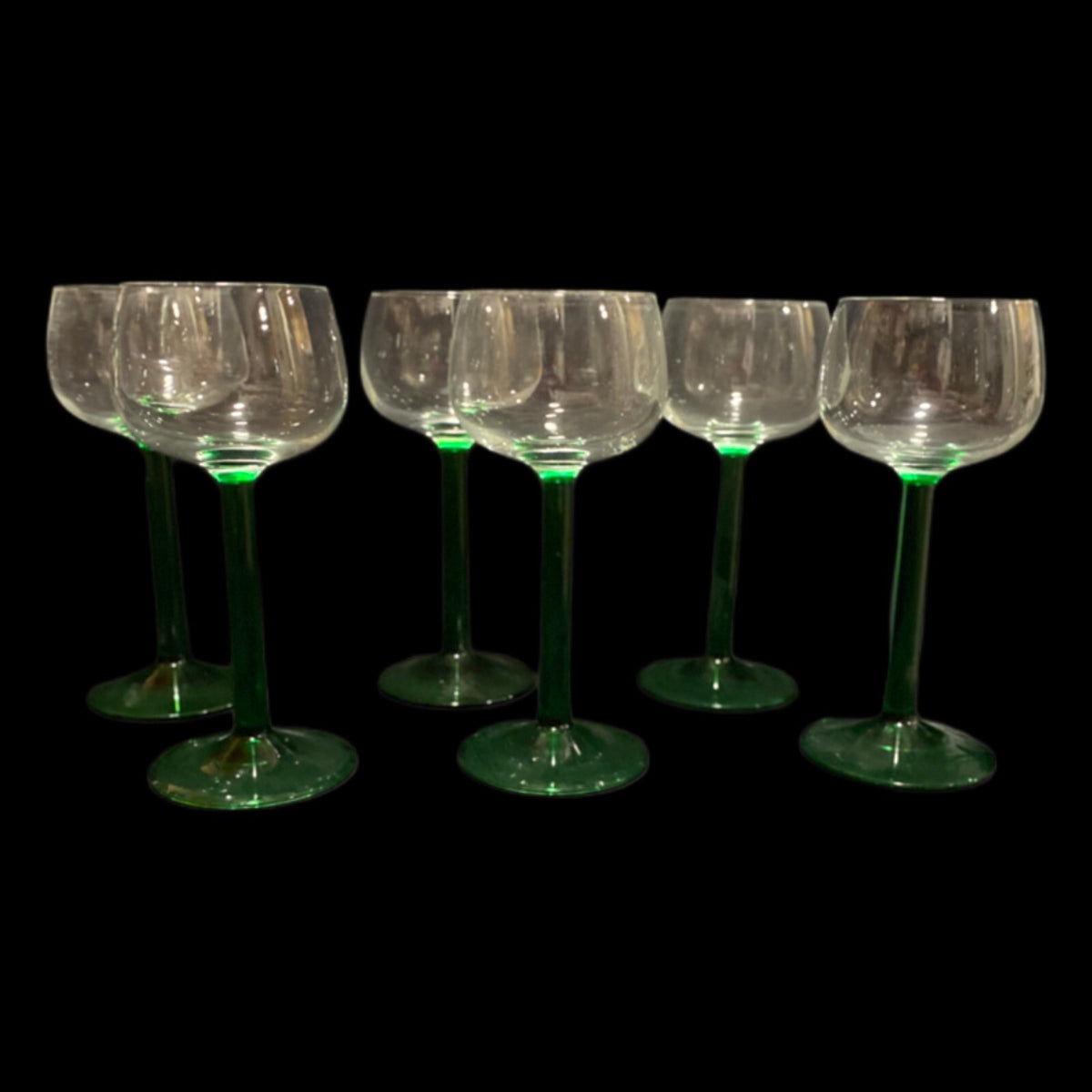 Cristal D'Arques-Durand 6 Green Emerald Stem Cordial Glasses Pedestal Glassware