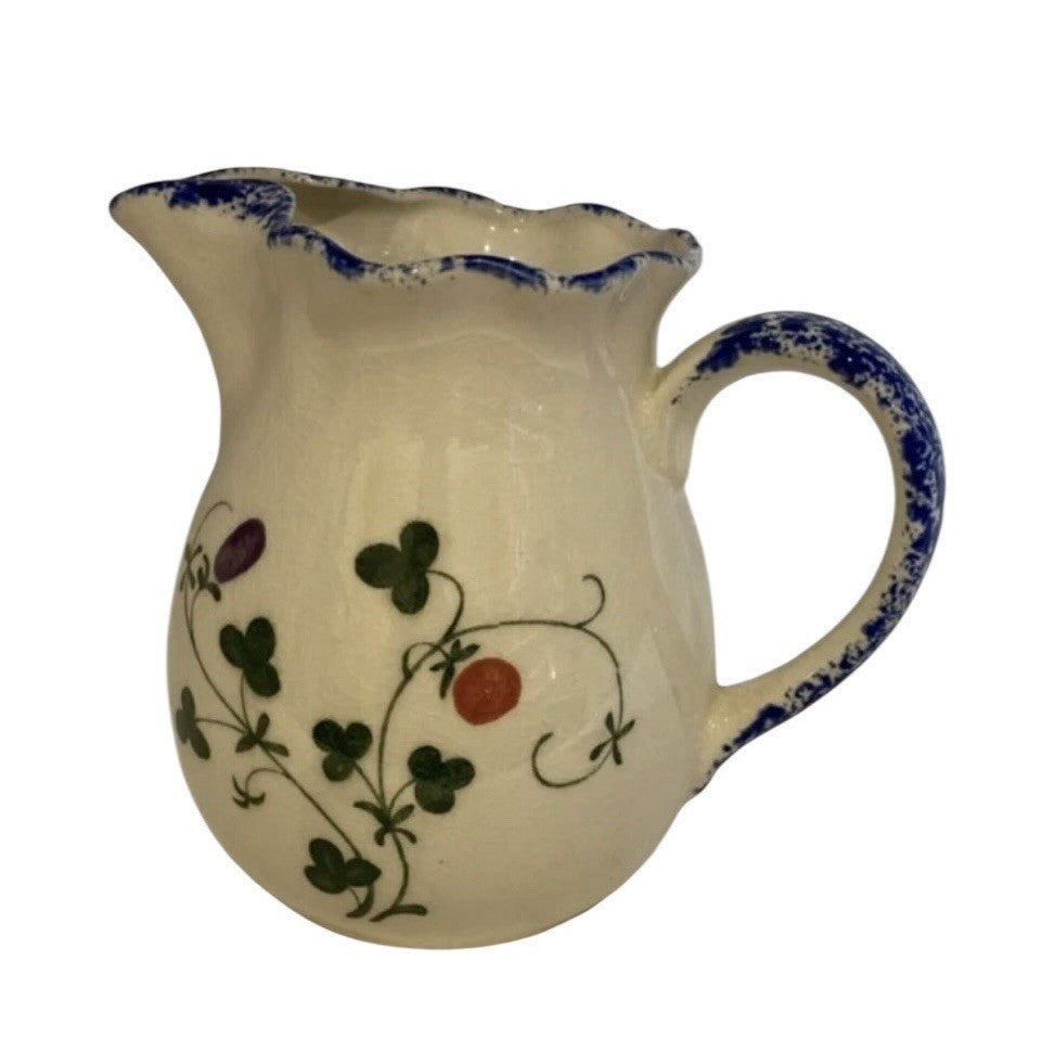 Mann Cote Basque Hand Painted Creamer Pitcher Japan Blue Rim Floral Vintage