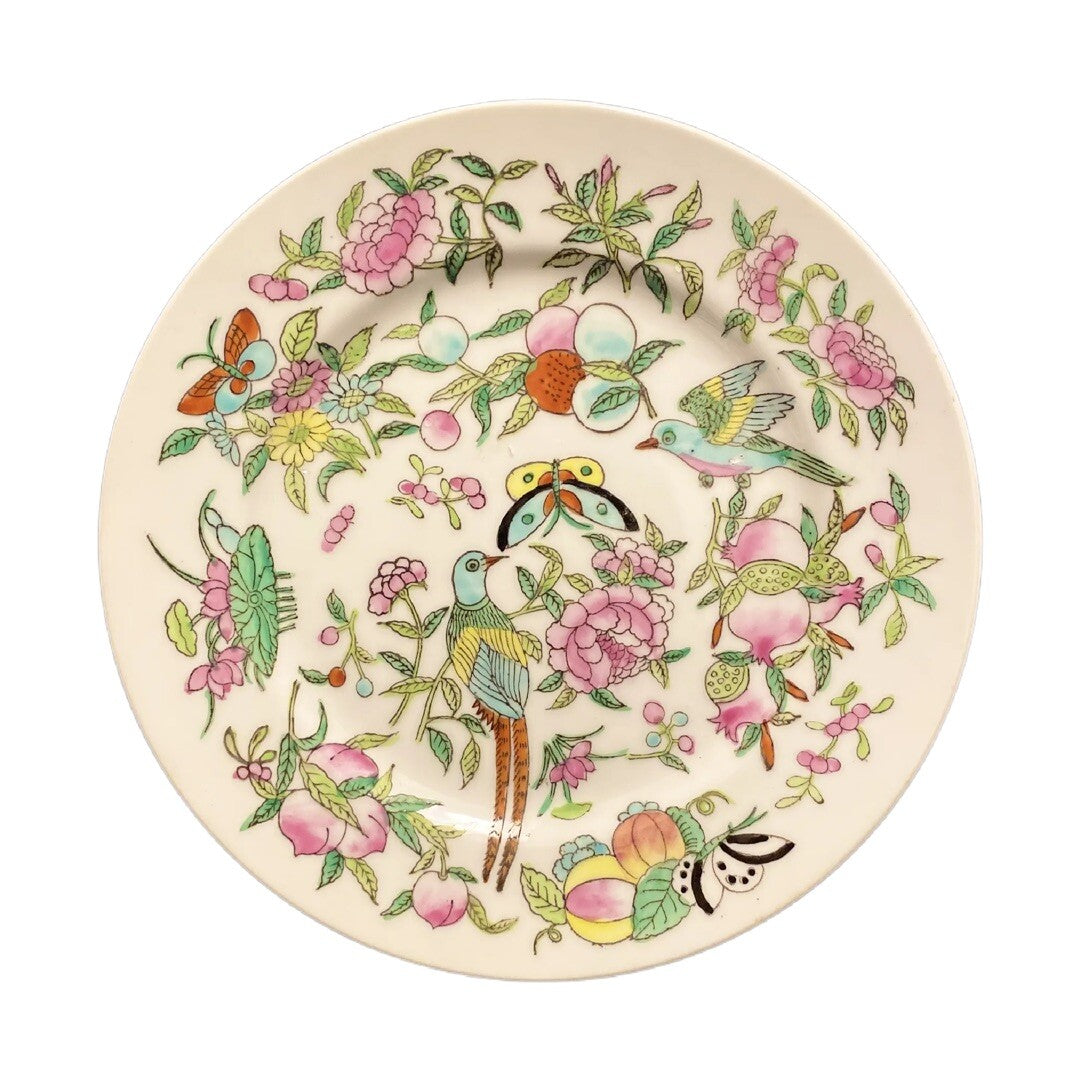 Chinese Porcelain Plates Set of 4 Floral Bird Transferware Famille Verte Style