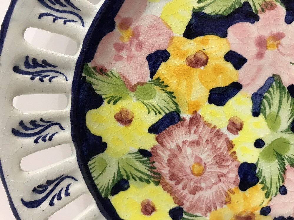 Vintage Jay Wilfred Andrea Sadek Portugal Lattice Hand Painted Floral Plate