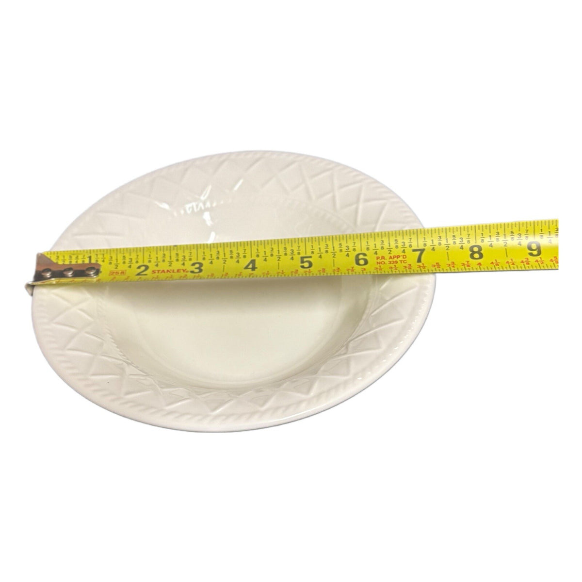 TOTALLY TODAY 6-Cereal Bowls All White Embossed Criss-Cross Border Ceramic Dish