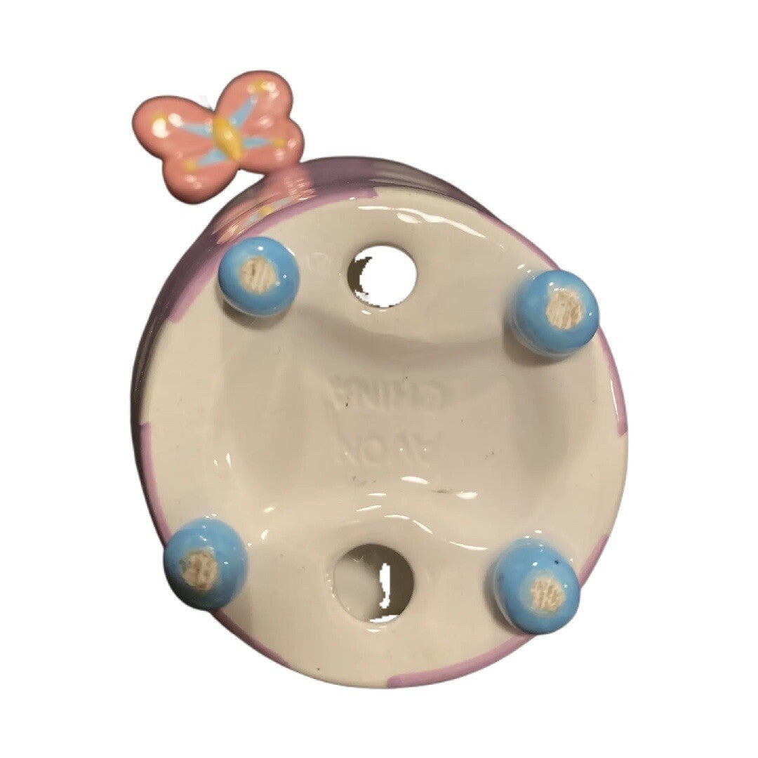AVON Ceramic Tealight Candle Holder Chair Style Pink Butterfly White Polka Dot