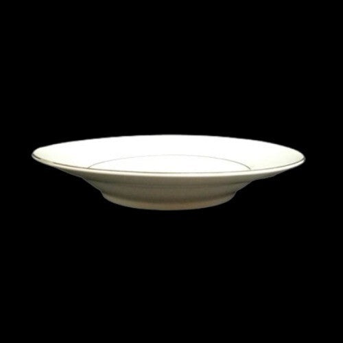 Gibson Designs BLACK TIE 2-Soup Bowls Silver Trim 8 5/8" D Ribbed Border White