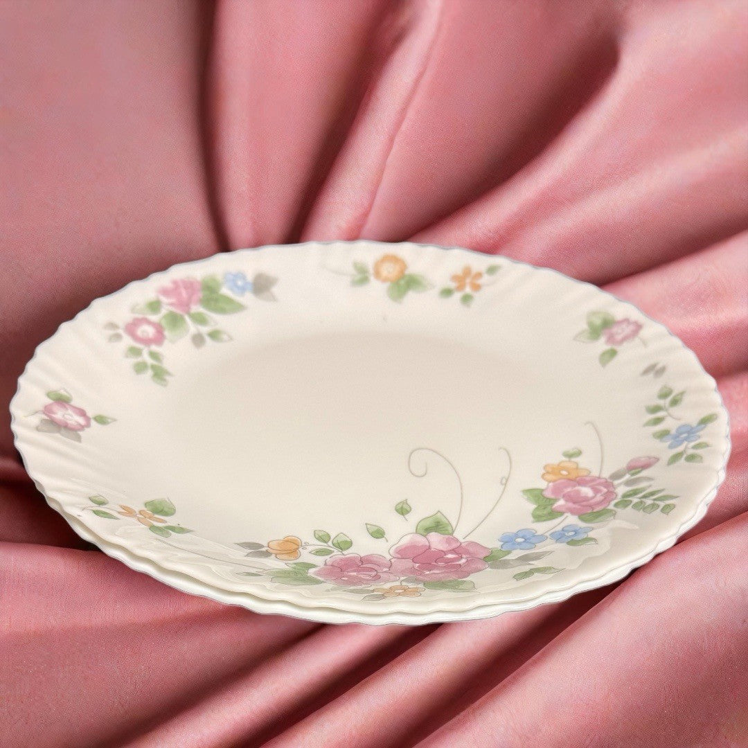 Arcopal France Rosalie 11” Dinner Plates Set of 2 Pink Floral Vintage Opalware