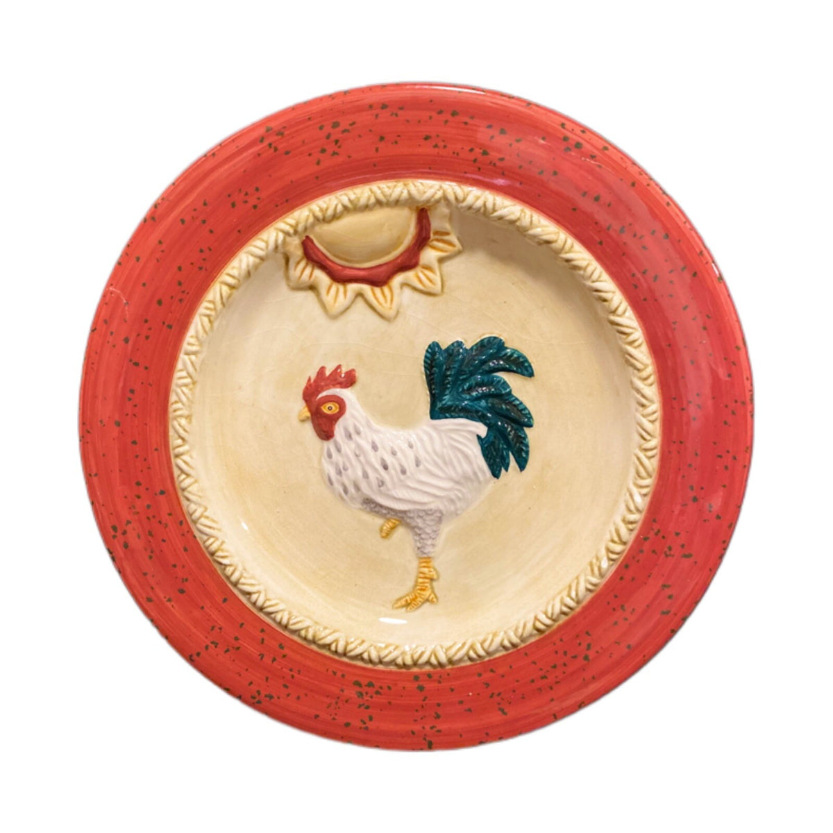 World Market 4-Rooster Plate 3D Embossed Raised Farmhouse Country Chicken Decor
