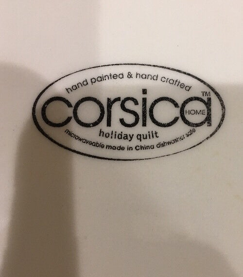 CORSICA HOME Holiday Quilt Hand-Painted Square Salad Dessert Plate 8 3/8"D