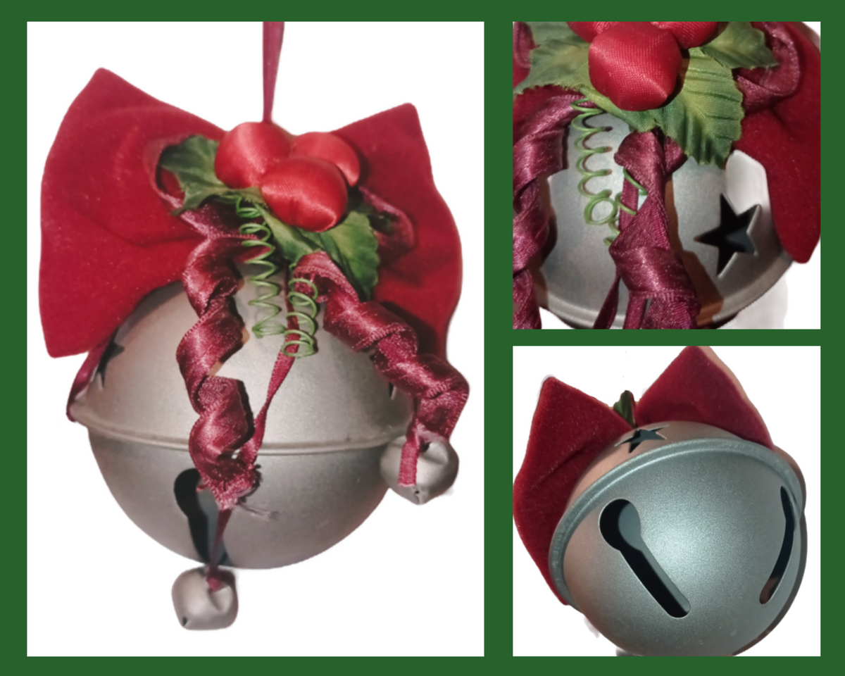 Vintage Russ Jingle Bell Metal Ornament Bow and Red Ribbon Made in Taiwan