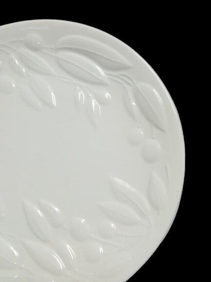 Gibson Designs OLIVE ORCHARD Salad Plate 7 3/8”D White Embossed Olives & Leaves