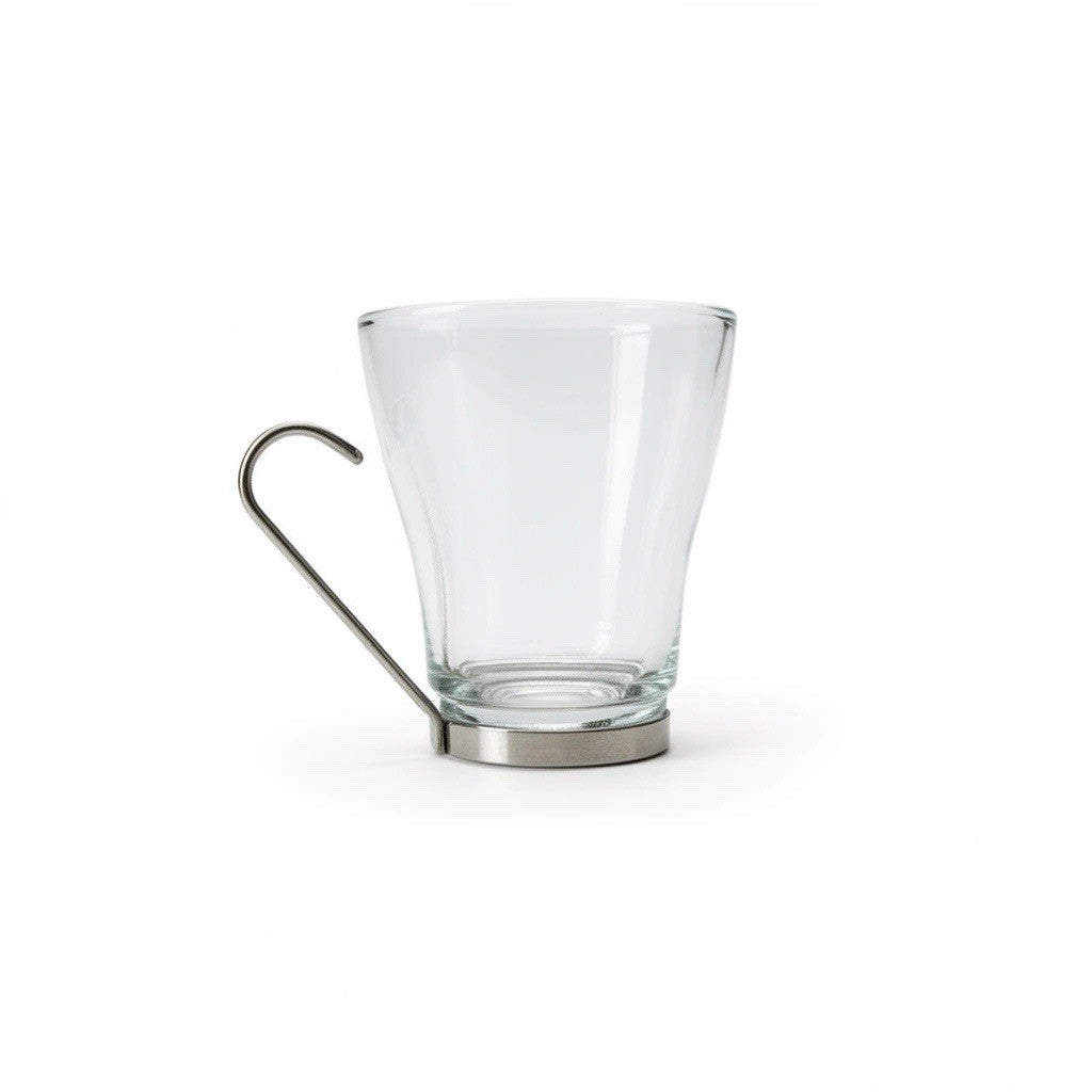Bormioli Rocco 6-Cappuccino Coffee Cups Tea Glass Stainless Steel Handle 7oz.