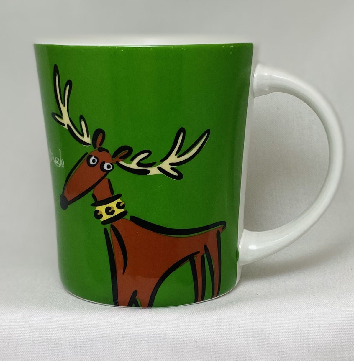 Gibson Max & Lucy Reindeer JINGLE Mugs Set of 2 Holiday Coffee Cups Ceramic