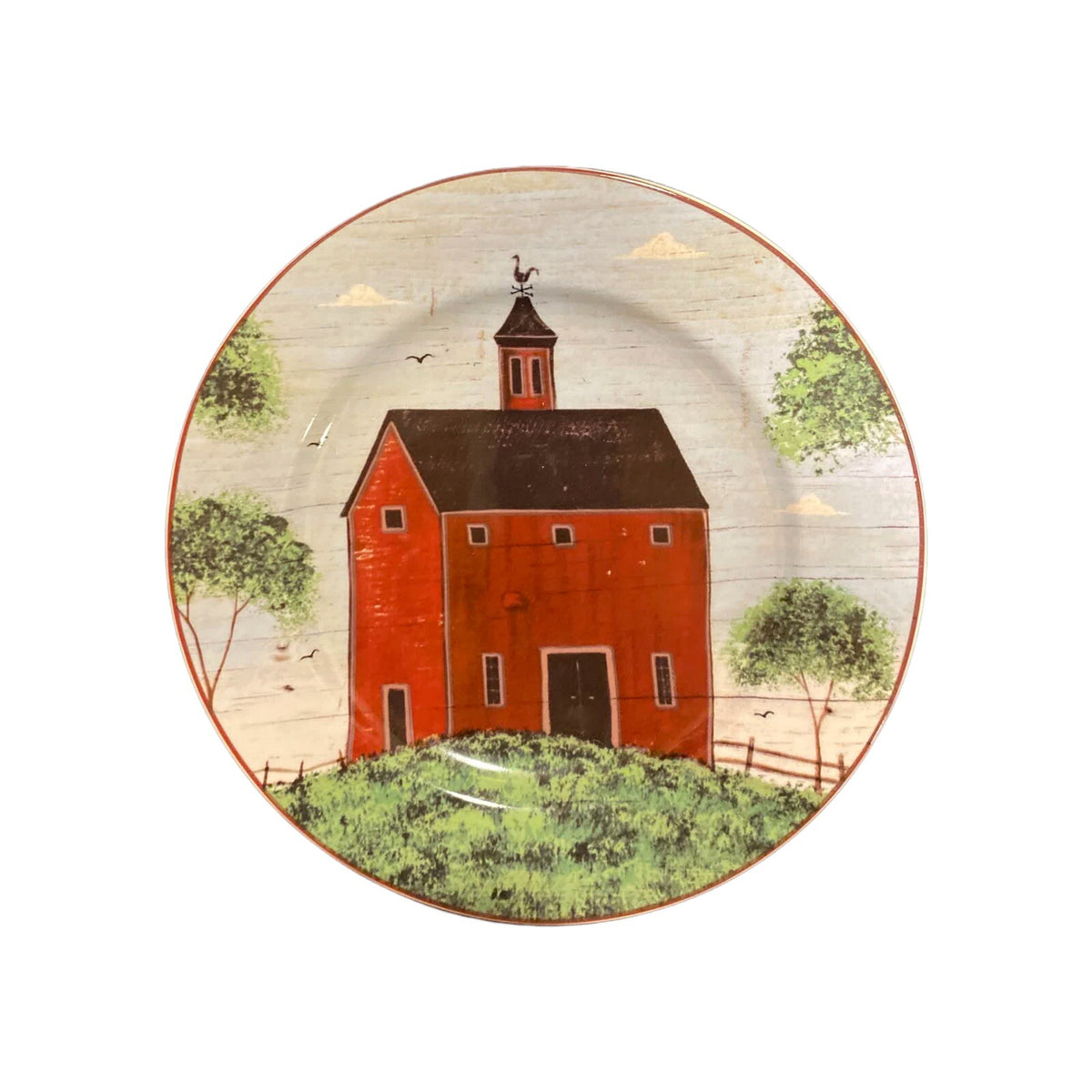 Sakura Warren Kimble BARNS 4 Salad Dessert Plates Country Farm Primitive Barn 8"