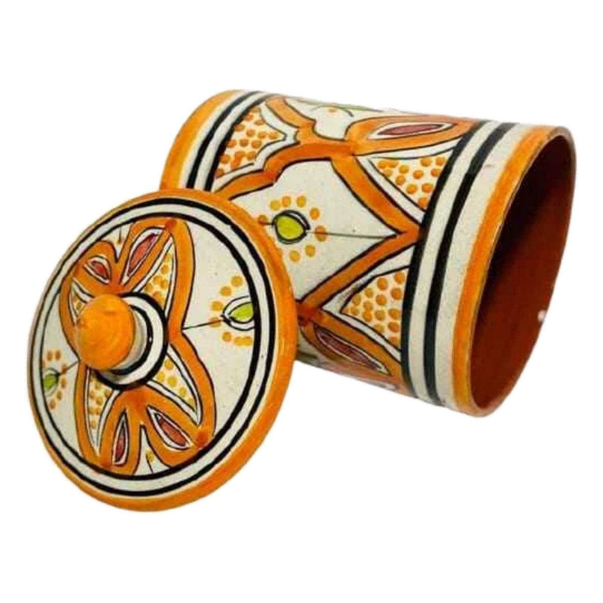 2 Handmade Moroccan Ceramic Canisters 24oz Blue Orange Tea Sugar Spice Storage