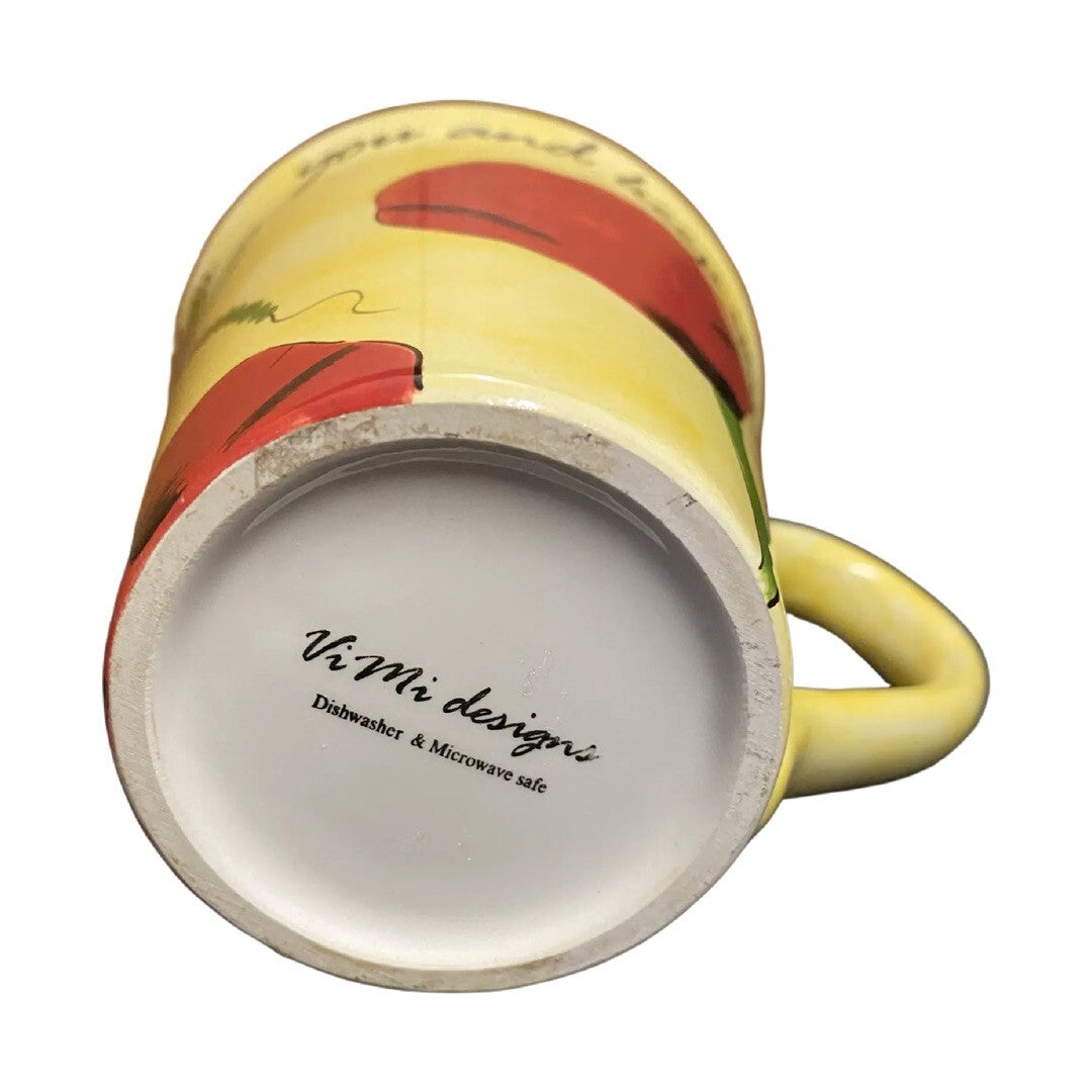 VIMI DESIGNS FLORAL Ceramic Yellow Coffee Mug MAY THE LORD BLESS YOU & KEEP YOU