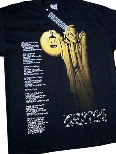 T-Shirt Led Zeppelin Tennessee River Lyrics Black LG Men Crew Neck