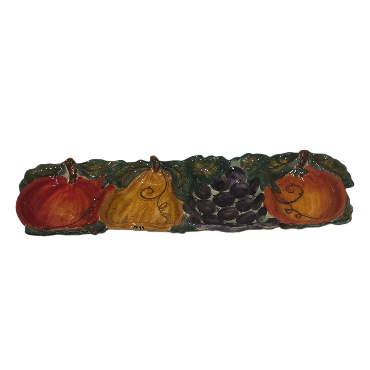Tabletops Unlimited 4 Compartment Tray VENETIAN Ceramica Hand Painted 3D Fruit