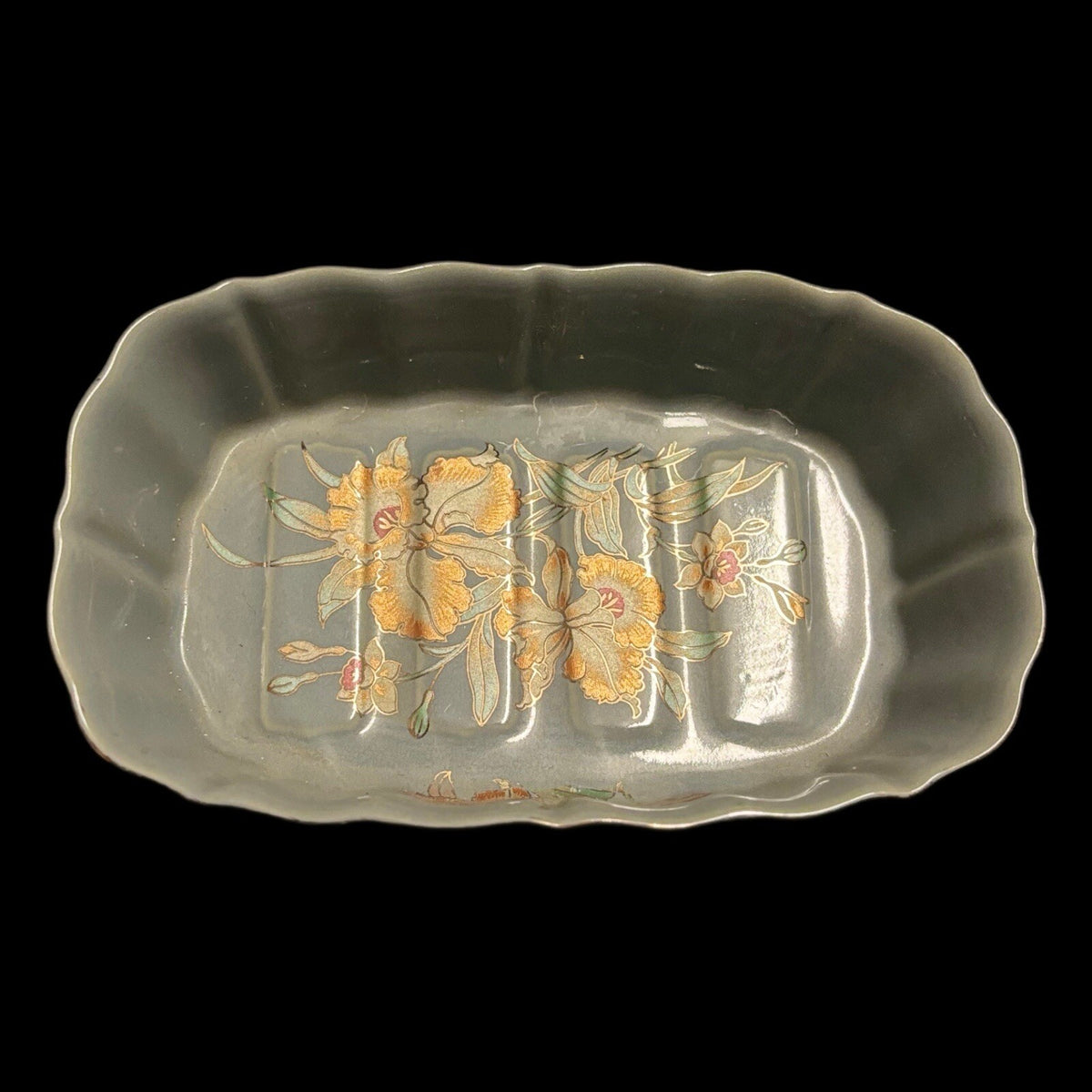 IMPERIAL JAPAN 2 Piece Soap Tray Toothbrush Holder Ceramic Floral Gold Accent