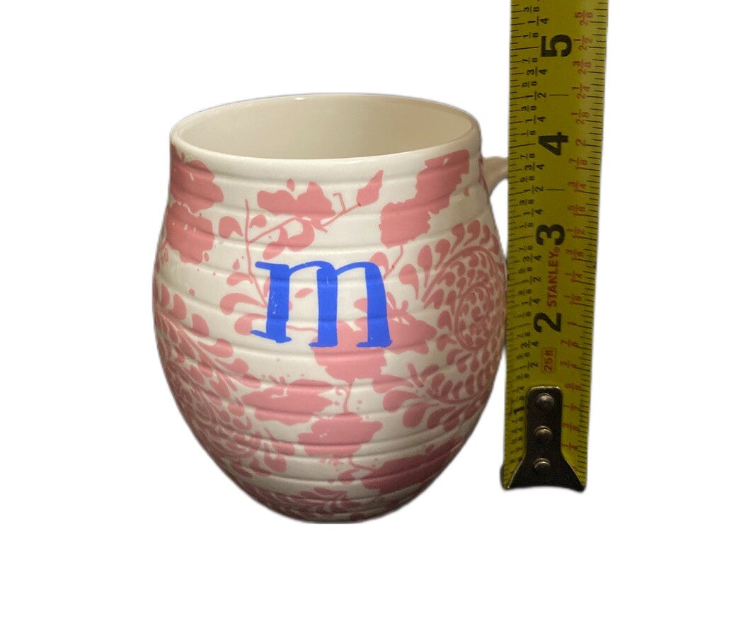 Letter Initial M Mug Pink White Monogram Coffee Tea Cup Unbranded Floral