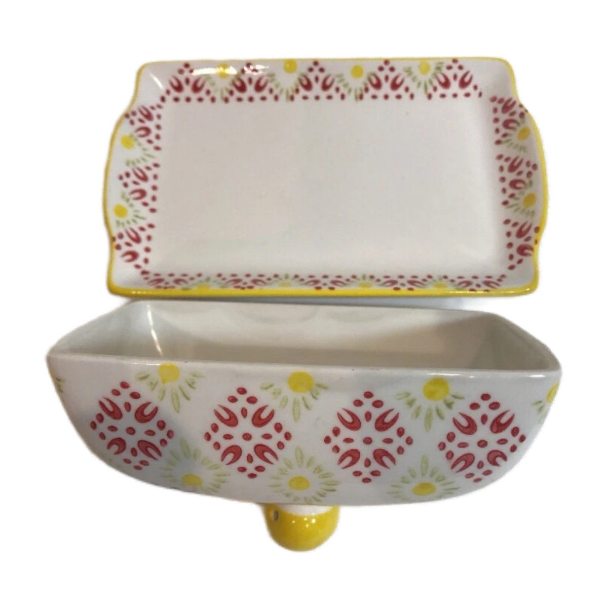 Signature Housewares Print 8 Butter Dish Red Yellow Green Floral Geometric