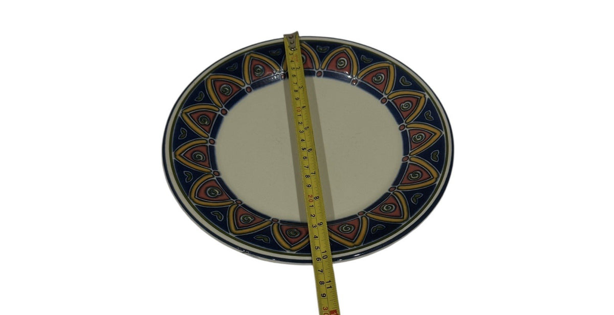 Pier 1 Imports England Set of 2 Dinner Plates Geometric Border 10 5/8”D
