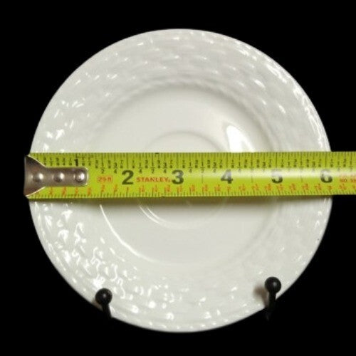 Gibson Designs SARASOTA 4-Flat Cups & 4 Saucers 7 Oz White Embossed Basketweave