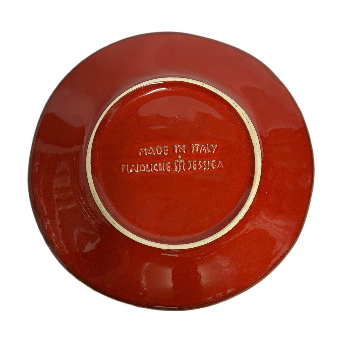MAIOLICHE JESSICA 2-Salad Plates Italy Red Ceramic Dessert Dish Cream Trim