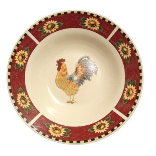 Gibson Designs BREWSTER ROOSTER Rim Soup Bowl 8 7/8" D Ceramic Dish Sunflowers
