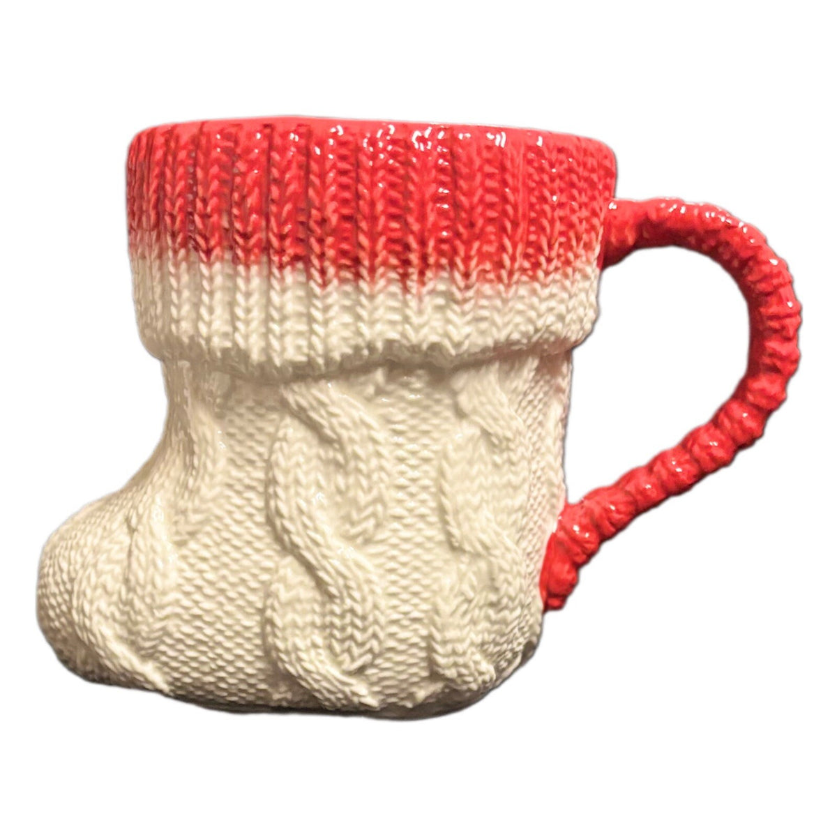 Anthropologie 2-Mugs CABLE KNIT Design Winter Holiday Boot Shape Coffee Tea Cups