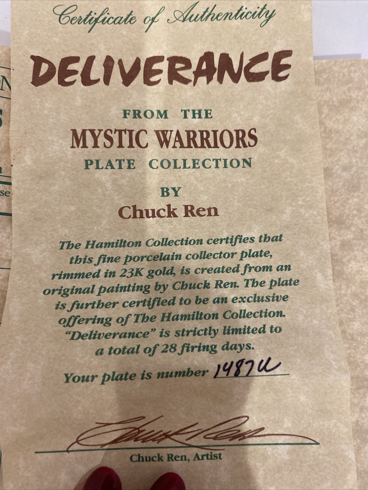 Deliverance Mystic Warriors Chuck Ren Native American Hamilton Collection c1992
