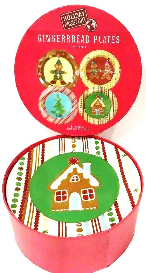 World Market GINGERBREAD 4 Salad Plates Christmas Ceramic Dessert Dishes 8"D