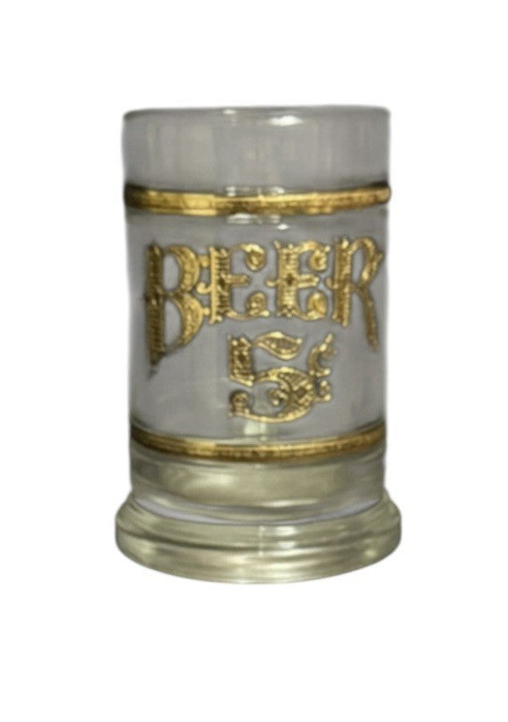Vintage Culver 22K Gold 5¢ Beer Stein Mug Set of 2 Old Fashioned Clear Glass