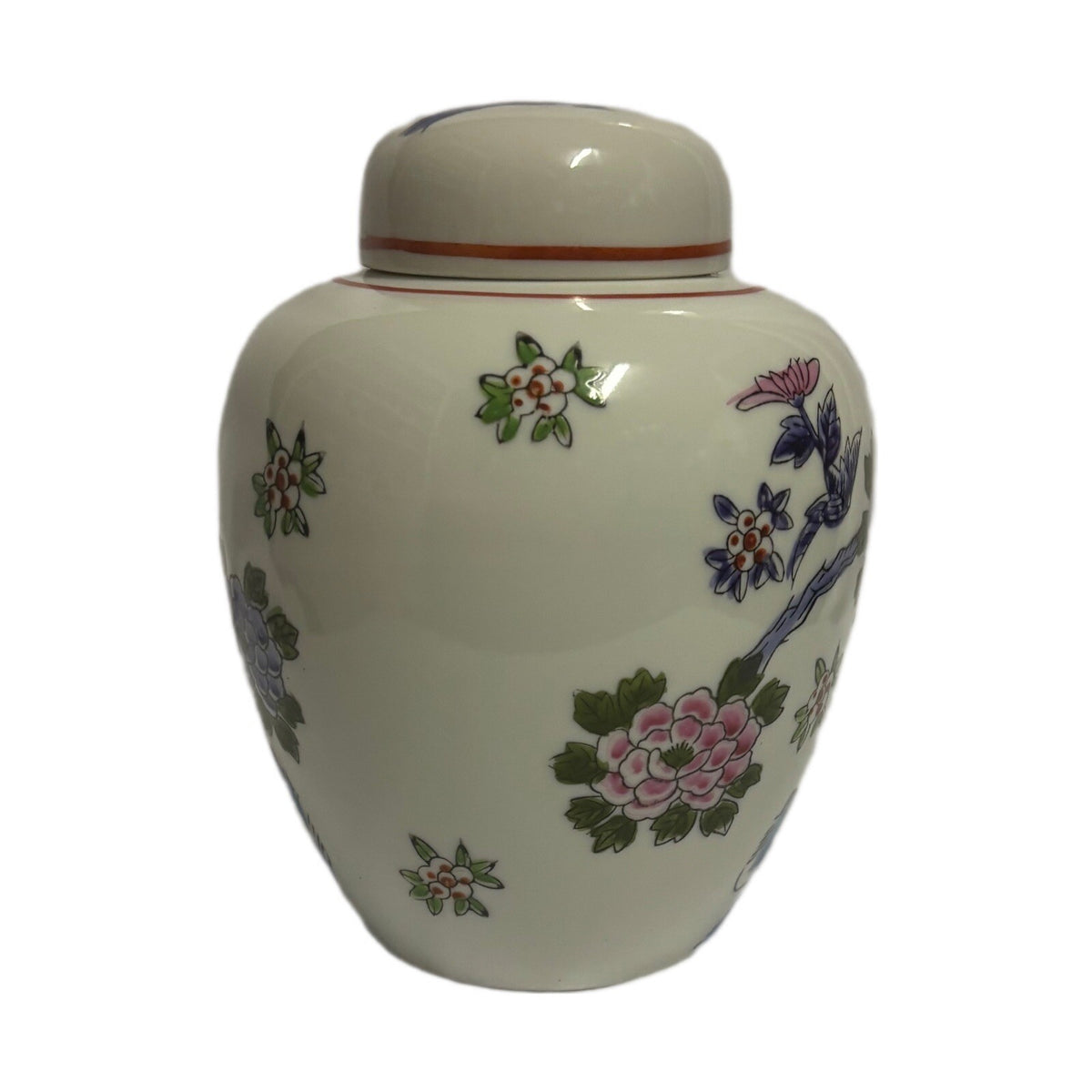 Vintage Japanese Ginger Jar with Lid Hand-Painted Floral Porcelain Design Japan