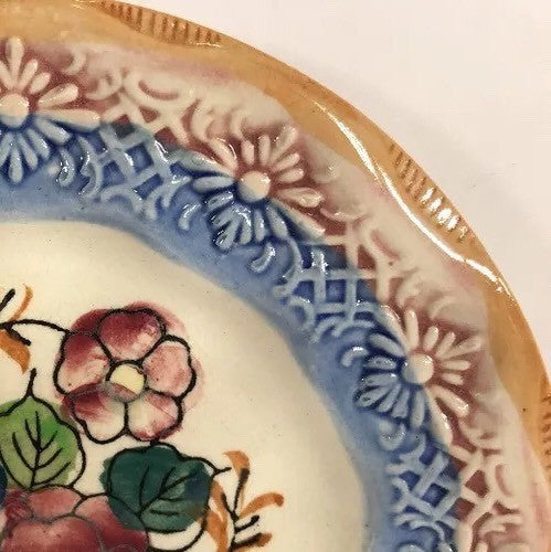Vintage Dessert Plate Japan Hand Painted 6  5/8” D Ceramic Dish Embossed Floral