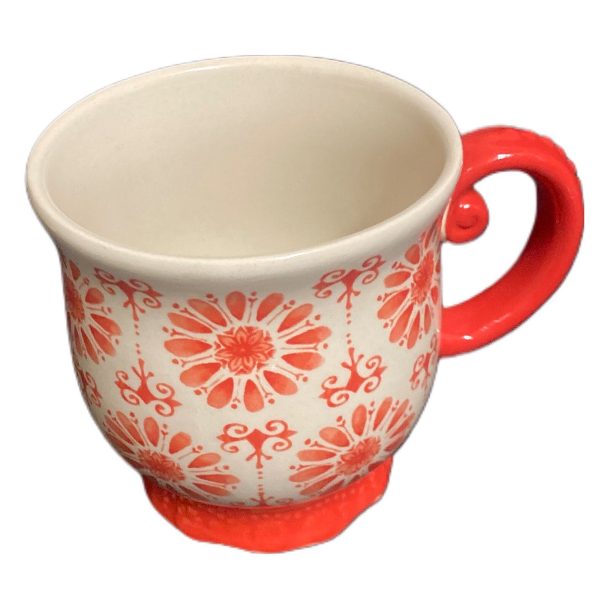 Pioneer Woman FLORAL BURST 1-Footed Cup Stoneware Coffee Mug Orange Flower 19 oz