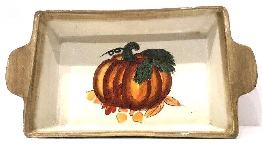 HAUSENWARE Tray With Handles Ceramic Rectangular Serving Platter Pumpkin 13.5" L